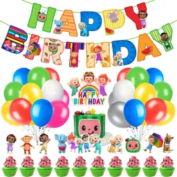 Cocomelon Birthday Party Supplies, Birthday Party Decorations Include Happy Birthday Banner, Cake topper, Cupcake toppers & Latex Balloons , Birthday Party Favor for Kids (Pack of 37)-image-12