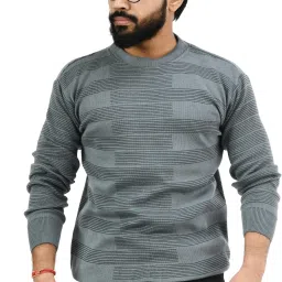 Men Striped Round Neck Grey Sweater-image-65