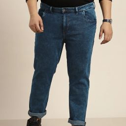 Men Tapered Fit Mid Rise Dark Blue Jeans-image-17