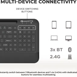 AMKETTE Optimus Pro Max 4 in 1 Bluetooth, Wireless Standard Multi-device Keyboard Compatible with Desktop, Laptop, Tablet, iPad, Mac image 2