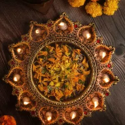 the handicraftian Traditional Terracotta 11 Diya Plate (Gold)-picture-3