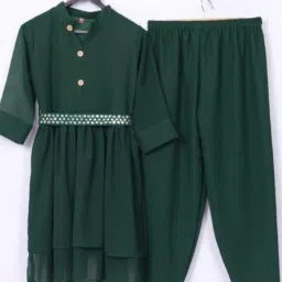 Women A-line Dark Green Above Knee/Mid Thigh Length Dress-image-69