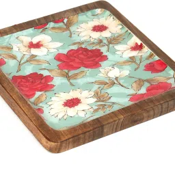 duli Serving Platter in Mango wood Flower Print for Home & Dining Table 8x8 inch Tray image 3