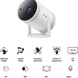 SAMSUNG SP-LFF3CLAXXXL (2300 lm / Wireless / Remote Controller) Portable The Freestyle 2nd Gen with HDR 10+, Wi-Fi, Premium 360 Degree Sound, All Round Design, Instant Setup, In-Built OTT Apps, Compact Smart LED Projector image 2