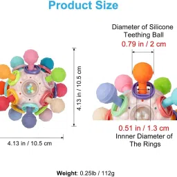 onomie Chewable Baby Toy with Rattle & Soft Grips | Multicolor Sensory Teether Ball Teether image 5