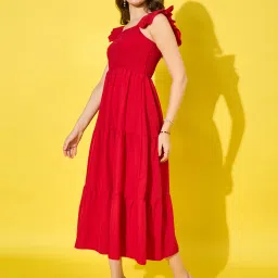 Women Fit and Flare Red Maxi/Full Length Dress-image-80