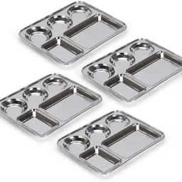 Stainless Steel Rectangular 5 in 1 Compartment/Dinner Plate Set of 4 Pcs Dinner Plate-22