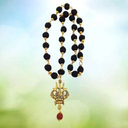 Lord Shiva Mahakal Locket With Mala Black Color Combination Gold-plated Beads Brass, Wood Locket Set-image-88