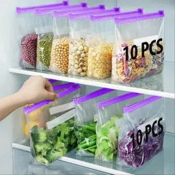 Zip Lock Reusable Fresh Vegetable Food Storage Freeze Zipper Pouch (PACK OF 10) Travel Storage Vacuum Bags-12