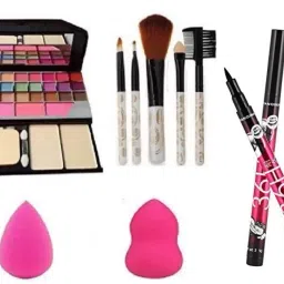 Makeup Kit + Hello Kitty Makeup Brushes + Me Now Makeup Sponges + black Eyeliner-image-3