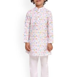 BAESD Boys Geometric Printed Mandarin Collar Linen Straight Kurta with Pyjamas-32