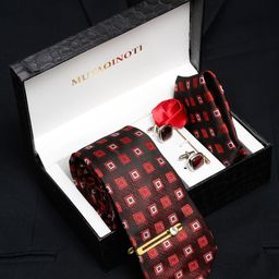 MUTAQINOTI Men Square Brown Silk Necktie Accessory Gift Set-image-72