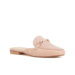 Peach Flores Women Solid Leather Mules-image-83