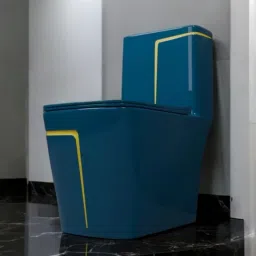 d o t C/T026 Premium Quality Shining Royal Blue Commode With Yellow Finishing Line And Round Flush Button Western Commode image 2