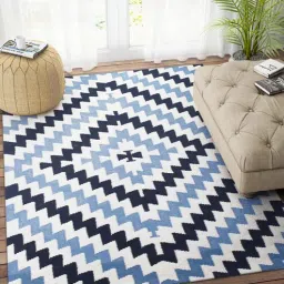 Blue Wool 4 ft X 6 ft Hand Woven Dhurrie by Imperial Knots-picture-8
