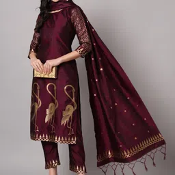 vredevogel Women Cotton Silk Kurta Pant Dupatta Set-picture-35