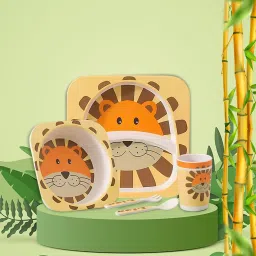 Bamboo Fiber Eco Friendly Baby Self Feeding Dinner Utensils Set- Kids Toddlers and Babies, Set of 5 (Plate, Bowl, Cup, Spoon, Fork)Bamboo Fiber-image-49