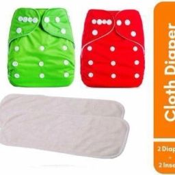 Baby Cotton Cloth Pocket Washable Reusable Adjustable Pack Of 2 Diaper Nappie With 2 Insert Pad-19