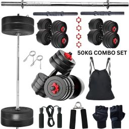 50 kg 50KG PVC Gym Equipment Set – Curl & Straight Rod, Dumbbell Rod Home Gym Combo-image-92