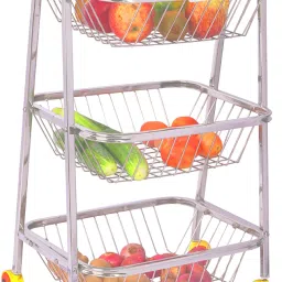 Kitchen Trolley 3 Layer Stand Holder Stainless Steel Dish Organizer with Wheels Steel Kitchen Trolley-25