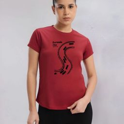 Women Graphic Print Round Neck Polyester Maroon T-Shirt-image-100