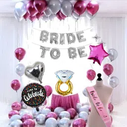 Solid (45 Pcs )Bride to Be Complete Decoration Combo for Bride Bachelorette Party Decoration Sash Star Heart Round Foil Balloons Balloon-28