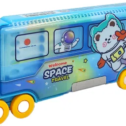 Train Shape Pencil Box with Space Theme | Sturdy movable Wheels | Toy Train Unicorn Pencil Box | Inbuilt sharpener Art Plastic Pencil Box-image-9