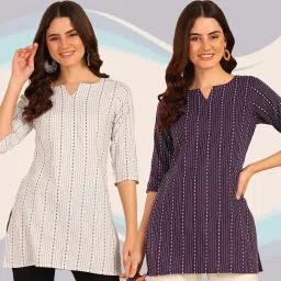 Pack of 2 Women Striped Cotton Blend Straight Kurta-image-60