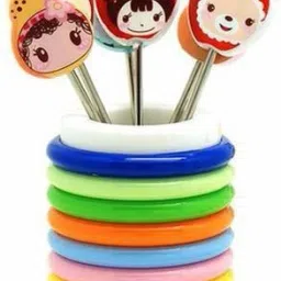 8 Cartoon Shape Fork Set with Ring Type Stand Stainless Steel Fruit Fork-37