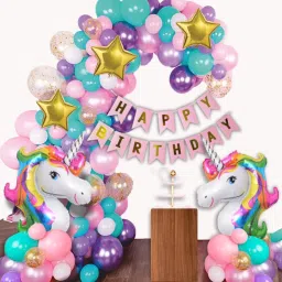 Unicorn Themed Birthday Decorations Items Combo Set Kit Happy Birthday Balloons-image-13