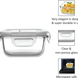 cello Delighta Square Borosilicate Lunch Box with Jacket, 320ml, 3 Containers Lunch Box image 4