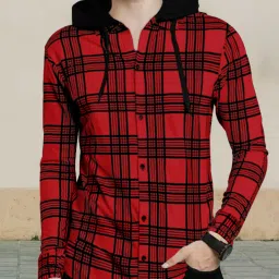 Men Striped Hooded Neck Cotton Blend Red T-Shirt-image-30