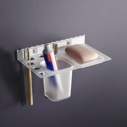 Acrylic Soap Dish/Stand with Tooth Brush Holder Wall Mount Clear Towel Holder-image-11