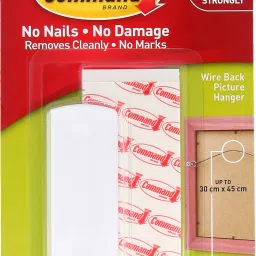 3M Plastic Wire Back Picture Hanger,Holds Up To 2.2kg, 1 Hanger,2 Strips Hook 1-13