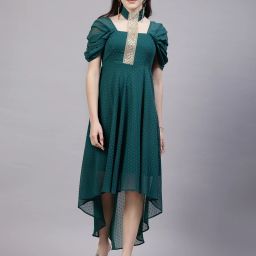 Women Asymmetric Green Ankle Length Dress-image-81