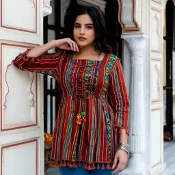 Women Printed Viscose Rayon Cape Top Kurta-image-45