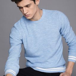 wrogn Men Solid Round Neck Blue Sweater-picture-38