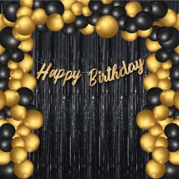 Black Golden Balloons, Happy Birthday Cursive Banner Decoration Kit (Pack Of 33)-image-20