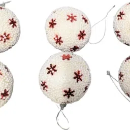 (1 Box, 6 Balls) (6 CM) Christmas Decorative Balls, Xmas Tree (Off White) Balls Pack of 6-9