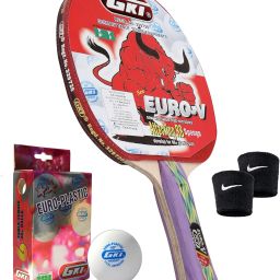 Euro V (Pack of 1 Racquet), Euro Plastic (Pack of 6 Balls), 2 Band Multicolor Table Tennis Racquet-image-35