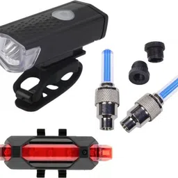 highrider USB Cycle Front Headlight With Rear Tail Light and Tyre Valve Light (Pack of 4) Bell-picture-32