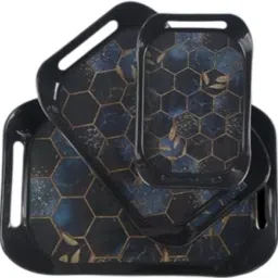 Decorative Serving Tray Set of 3 – Elegant Hexagon Design with Floral Pattern Tray-image-110