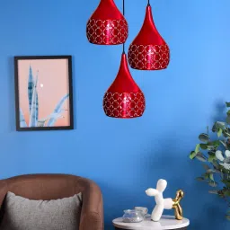 Cut 3 Light Cluster Hanging Light Ceiling Pendant Lamp, Red Chandelier Lamp Shade-23