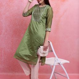 vishudh Women Solid Cotton Blend Straight Kurta-picture-26