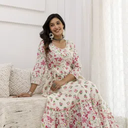Floral Print Pure Cotton Stitched Flared/A-line Gown-image-26