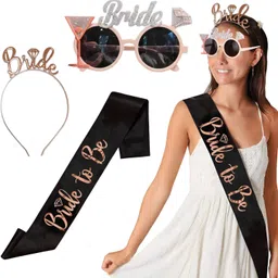 wobbox Bachelorette Decoration Set- Bride To Be Sash, Glasses & Crown- (Black & Bronze)-picture-9