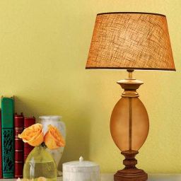 kapoor lampshades Twilight Beige Fabric Shade Night Lamp With Glass Base-picture-11