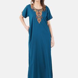 KOI SLEEPWEAR Women Blue Embroidered Maxi Nightdress-image-35