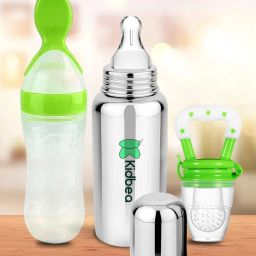 Stainless Steel Bottle, Silicone Food and Fruit feeder BPA Free - 250 ml-image-31