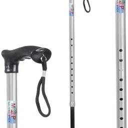 Silver Quadripod Height Adjustable Mild Steel 4 leg Walking Stick for Old People Walking Stick-image-40
